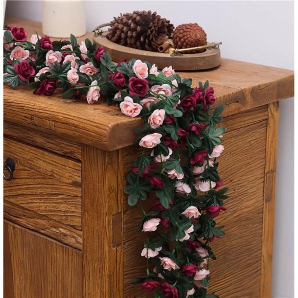 8pcs 65.6Ft Flower Garland, Fake Rose Vine Artificial Flowers Hanging Rose Ivy - Picture 4 of 7